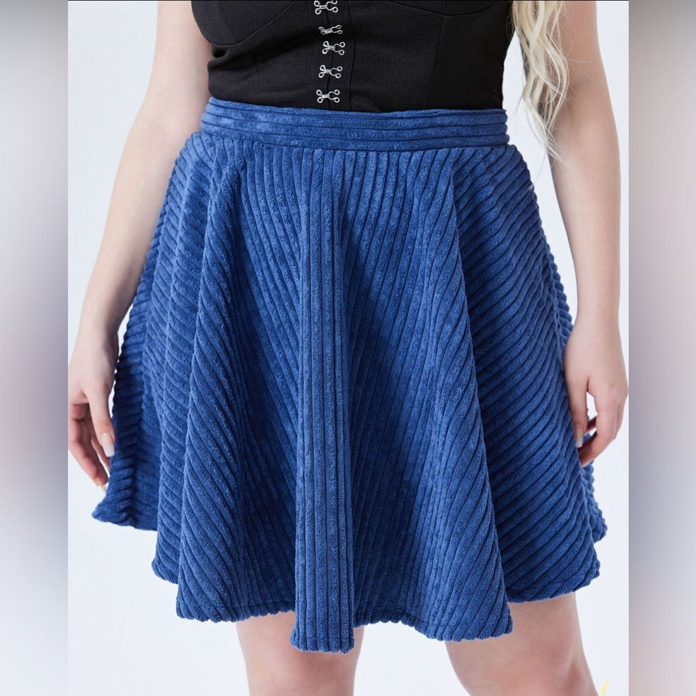 Cider Solid blue Soft Corduroy Mini Skirt Plus Size 2XL NWT
